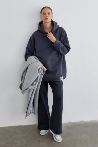 Fleece Hooded Sweatshirt With Pocket Anthracite