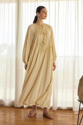 Fleur Tie-Front Viscose Maxi Dress Yellow