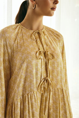 Fleur Tie-Front Viscose Maxi Dress Yellow