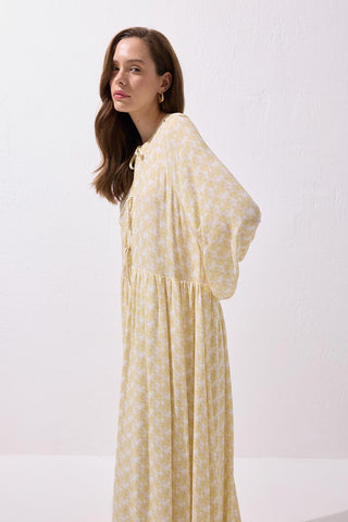 Fleur Tie-Front Viscose Maxi Dress Yellow
