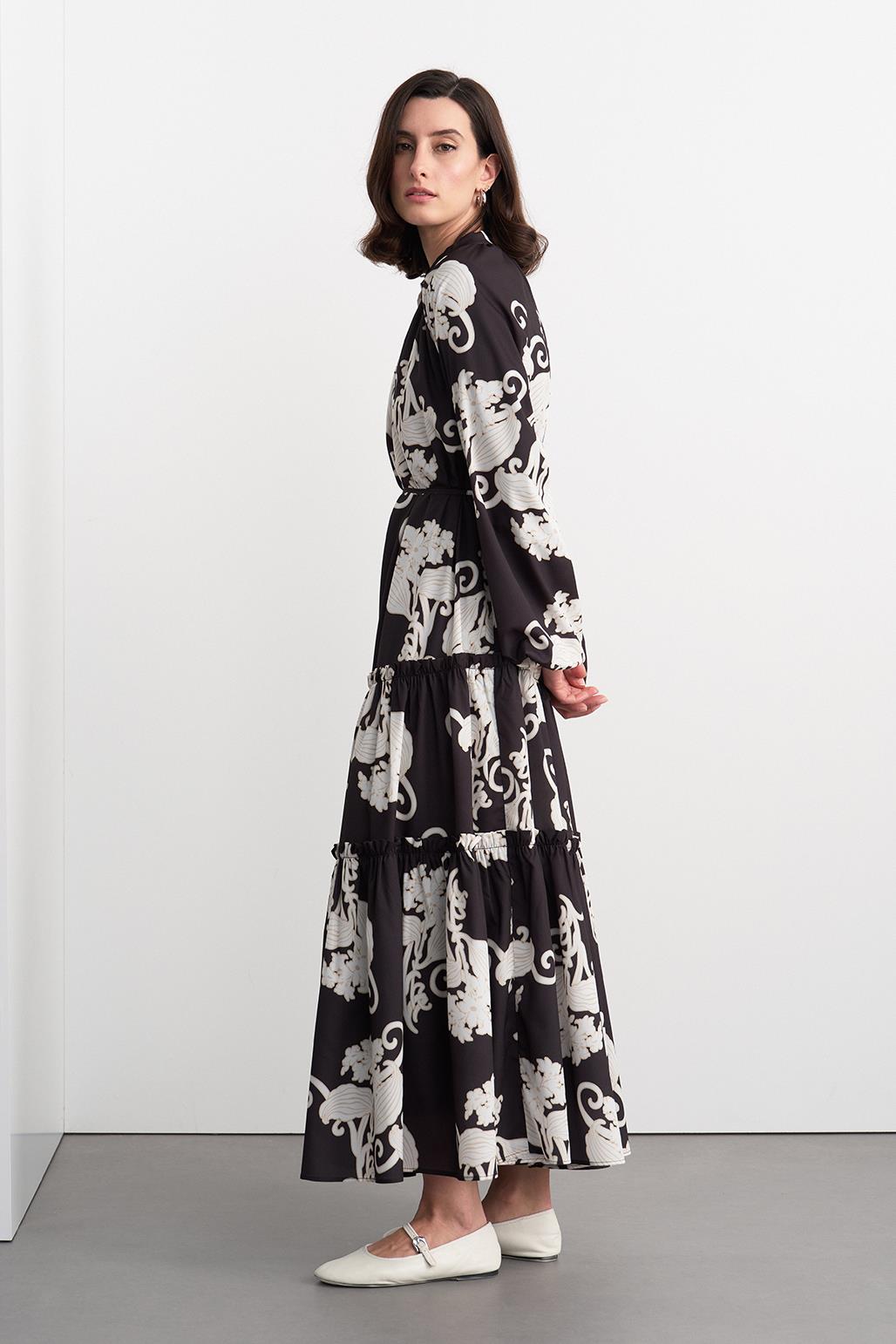 Floral Patterned Long Dress Black