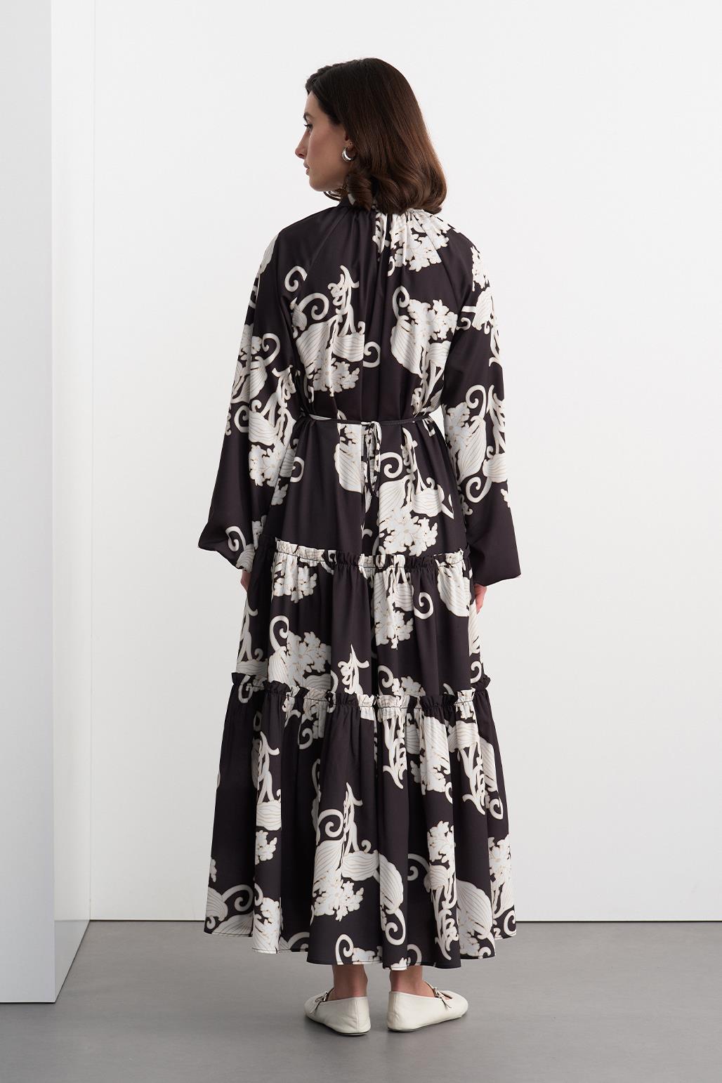 Floral Patterned Long Dress Black