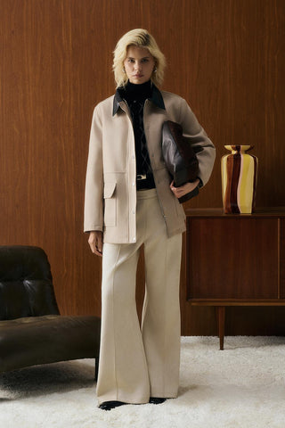 Front Zip Suede Jacket Leather Collar Mink