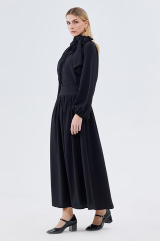 Balloon Sleeve Tunic with High Waist Skirt Set Black