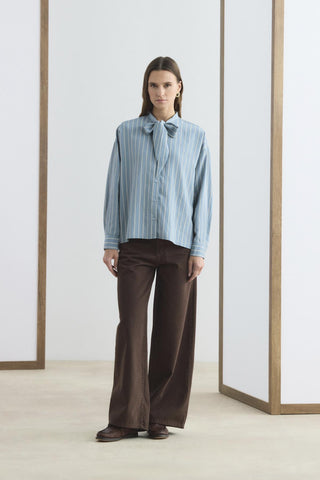 Striped Shirt with Scarf Detail Light Blue