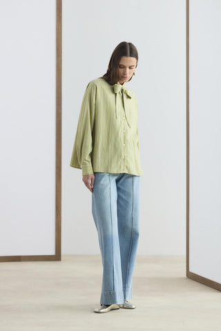 Striped Shirt with Scarf Detail Olive