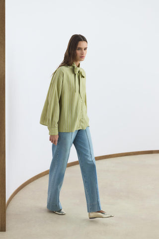 Striped Shirt with Scarf Detail Olive