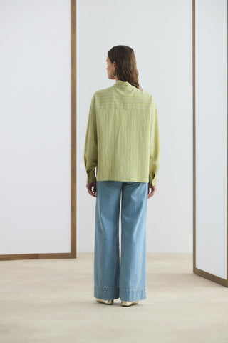 Striped Shirt with Scarf Detail Olive