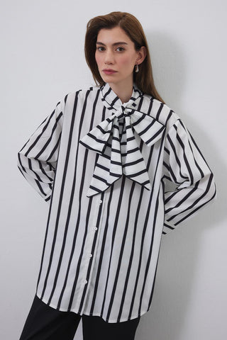 Oli Scarf Striped Shirt Black