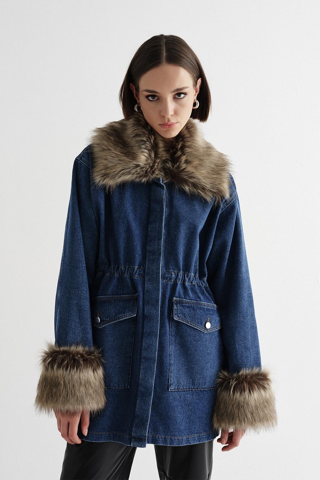 Fur Denim Jacket Medium Blue