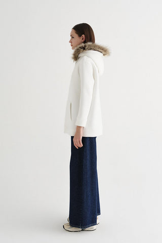 Fur Hooded Cardigan Ecru