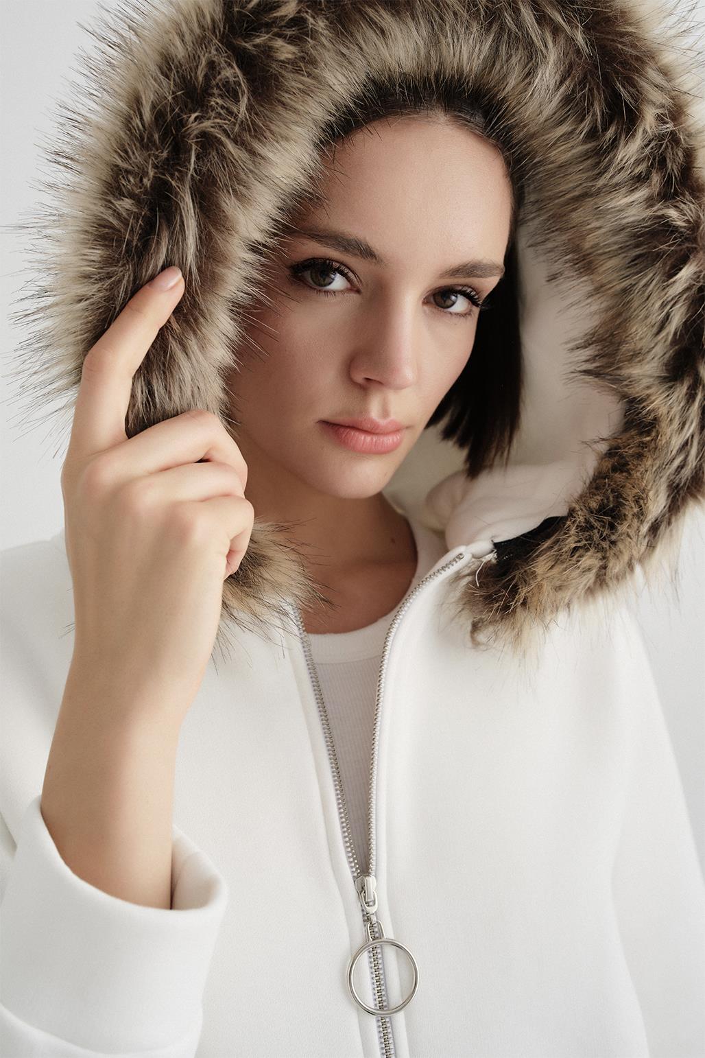 Fur Hooded Cardigan Ecru