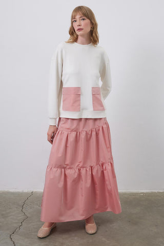 Gaina Taffeta Embellished Sweat Piece Skirt Set Ecru