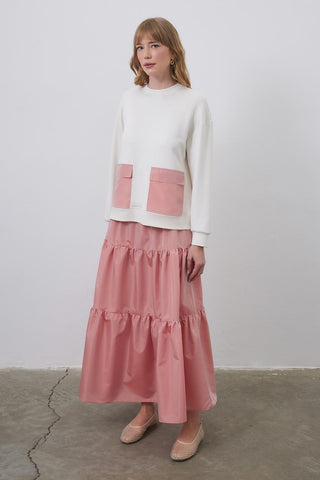 Gaina Taffeta Embellished Sweat Piece Skirt Set Ecru