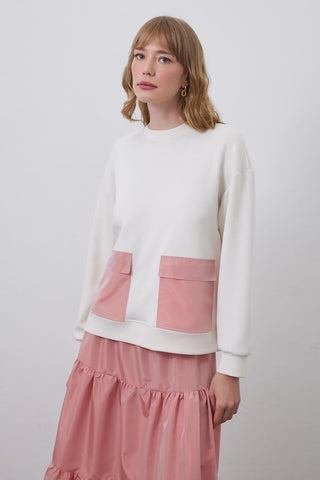 Gaina Taffeta Embellished Sweat Piece Skirt Set Ecru