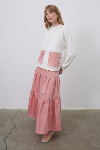 Gaina Taffeta Embellished Sweat Piece Skirt Set Ecru