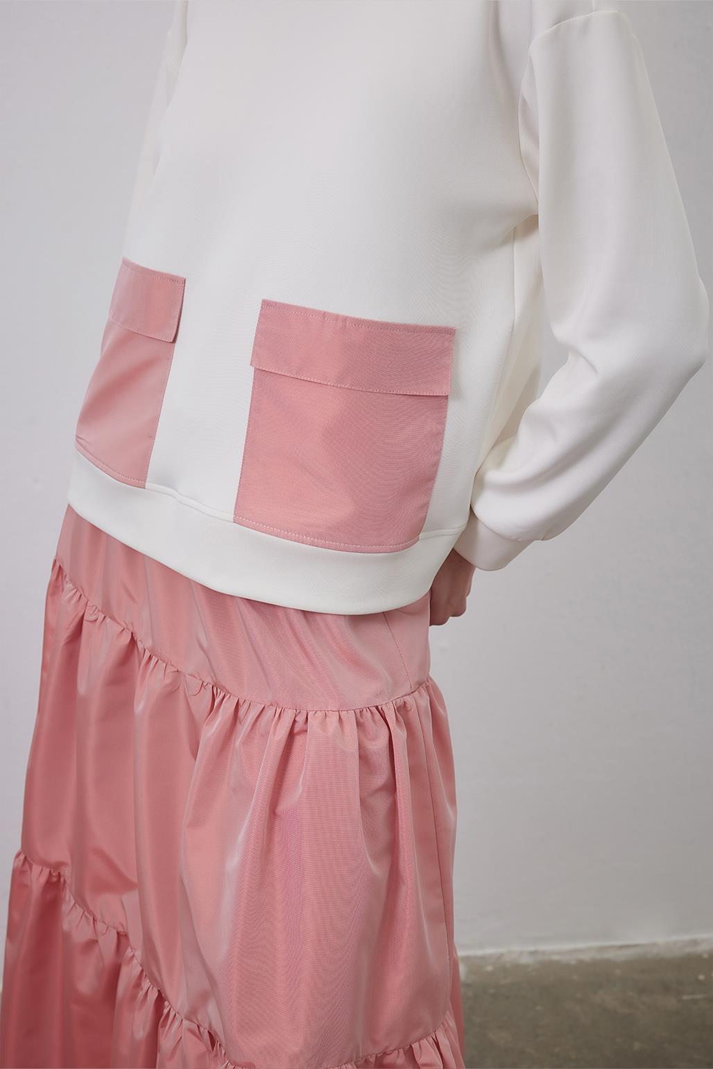 Gaina Taffeta Embellished Sweat Piece Skirt Set Ecru
