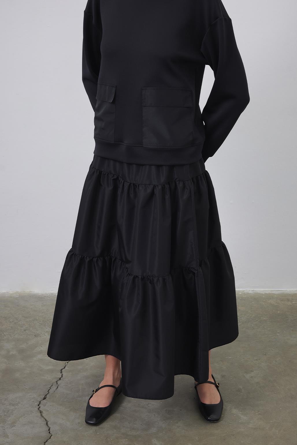 Gaina Taffeta Embellished Sweat Piece Skirt Set Black