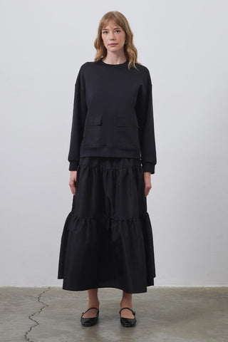 Gaina Taffeta Embellished Sweat Piece Skirt Set Black