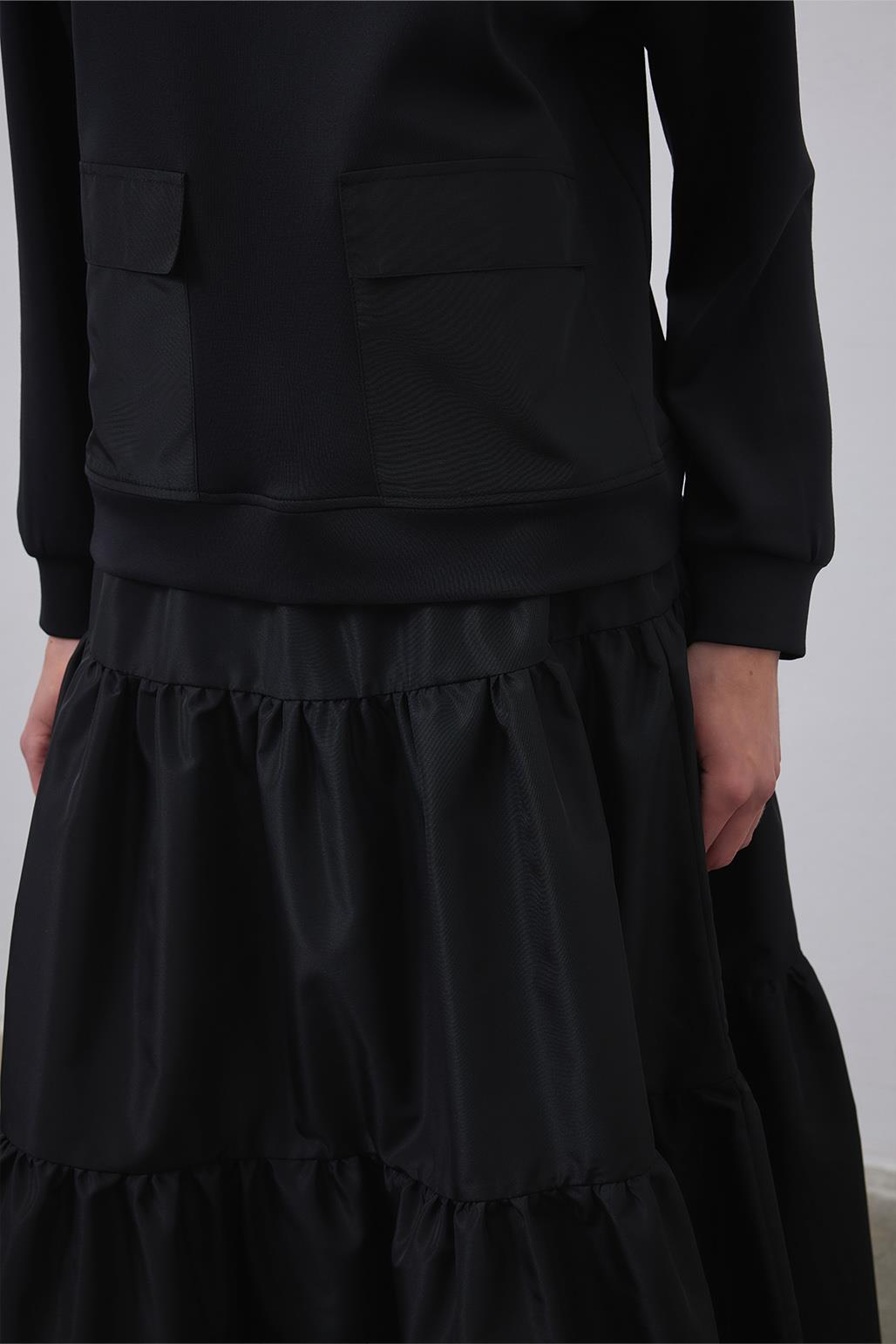 Gaina Taffeta Embellished Sweat Piece Skirt Set Black