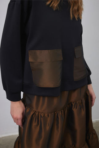 Gaina Taffeta Embellished Sweat Piece Skirt Set Black Garnish