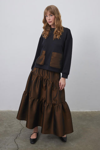 Gaina Taffeta Embellished Sweat Piece Skirt Set Black Garnish