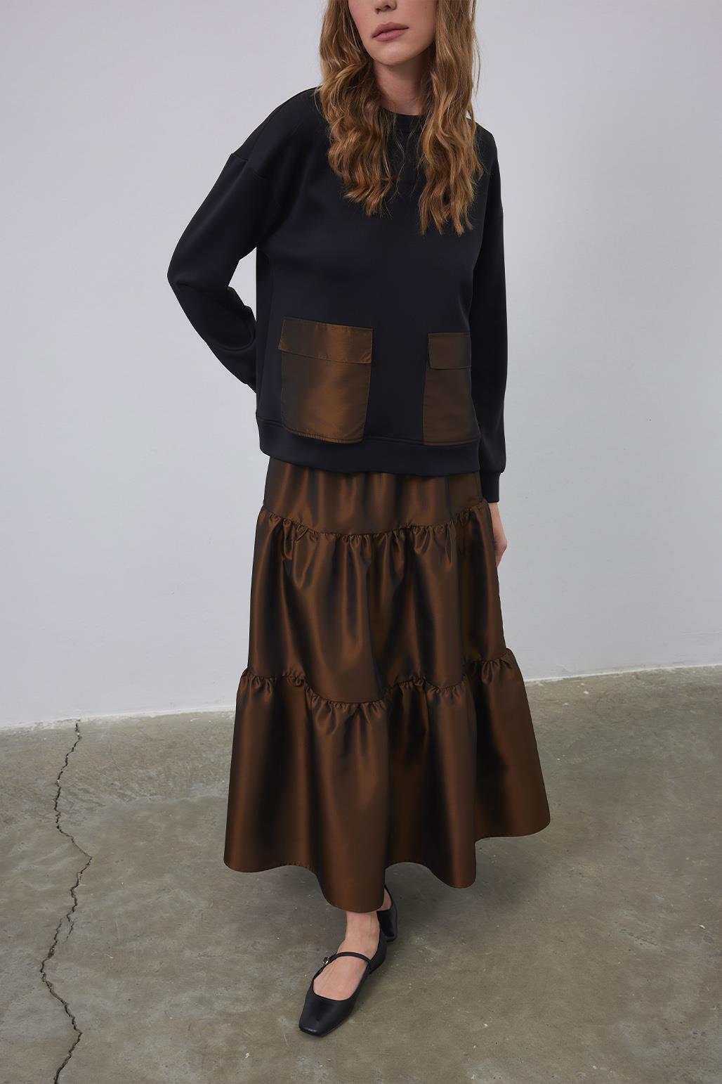 Gaina Taffeta Embellished Sweat Piece Skirt Set Black Garnish