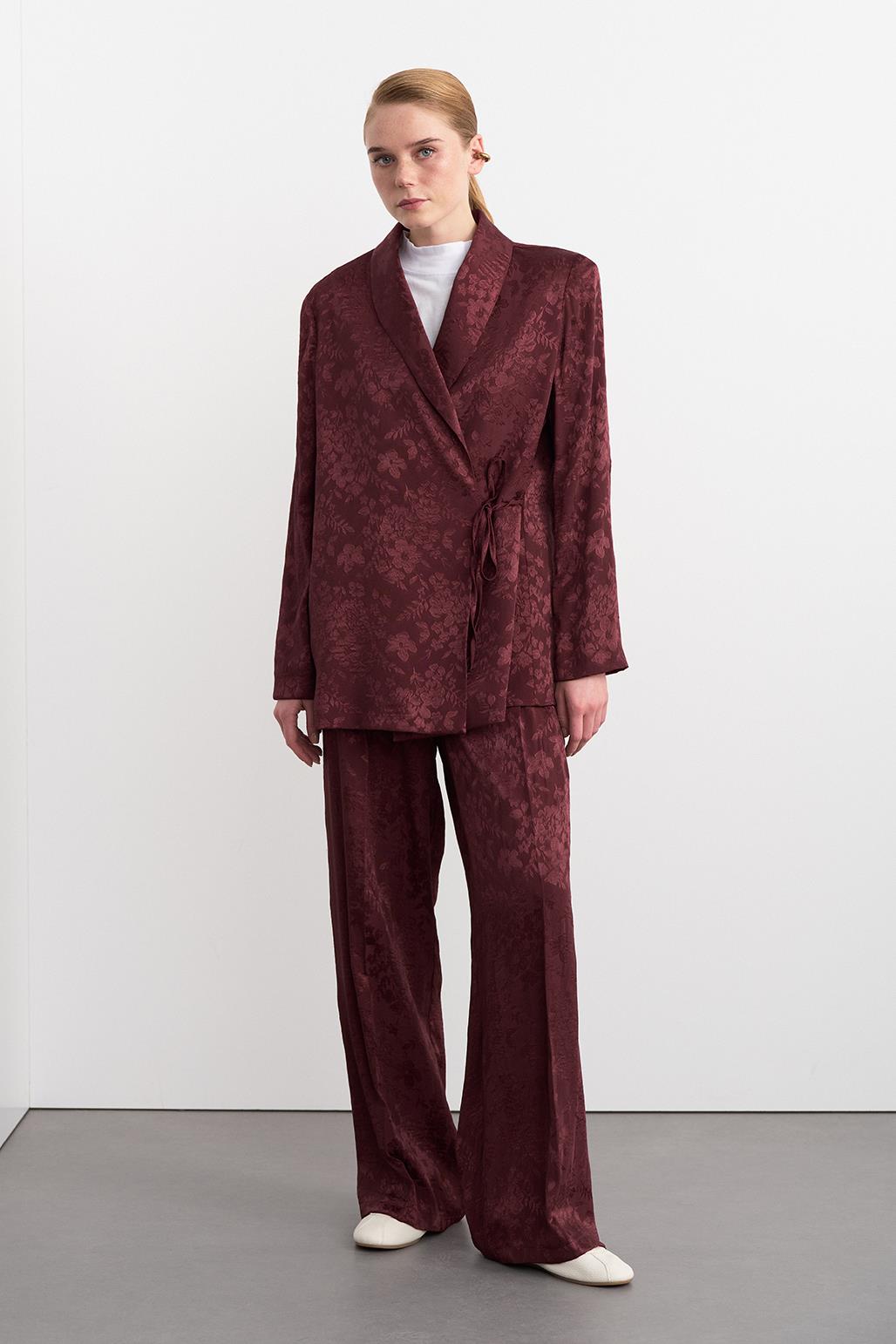 Galia Jacquard Jacket Pants Suit Burgundy