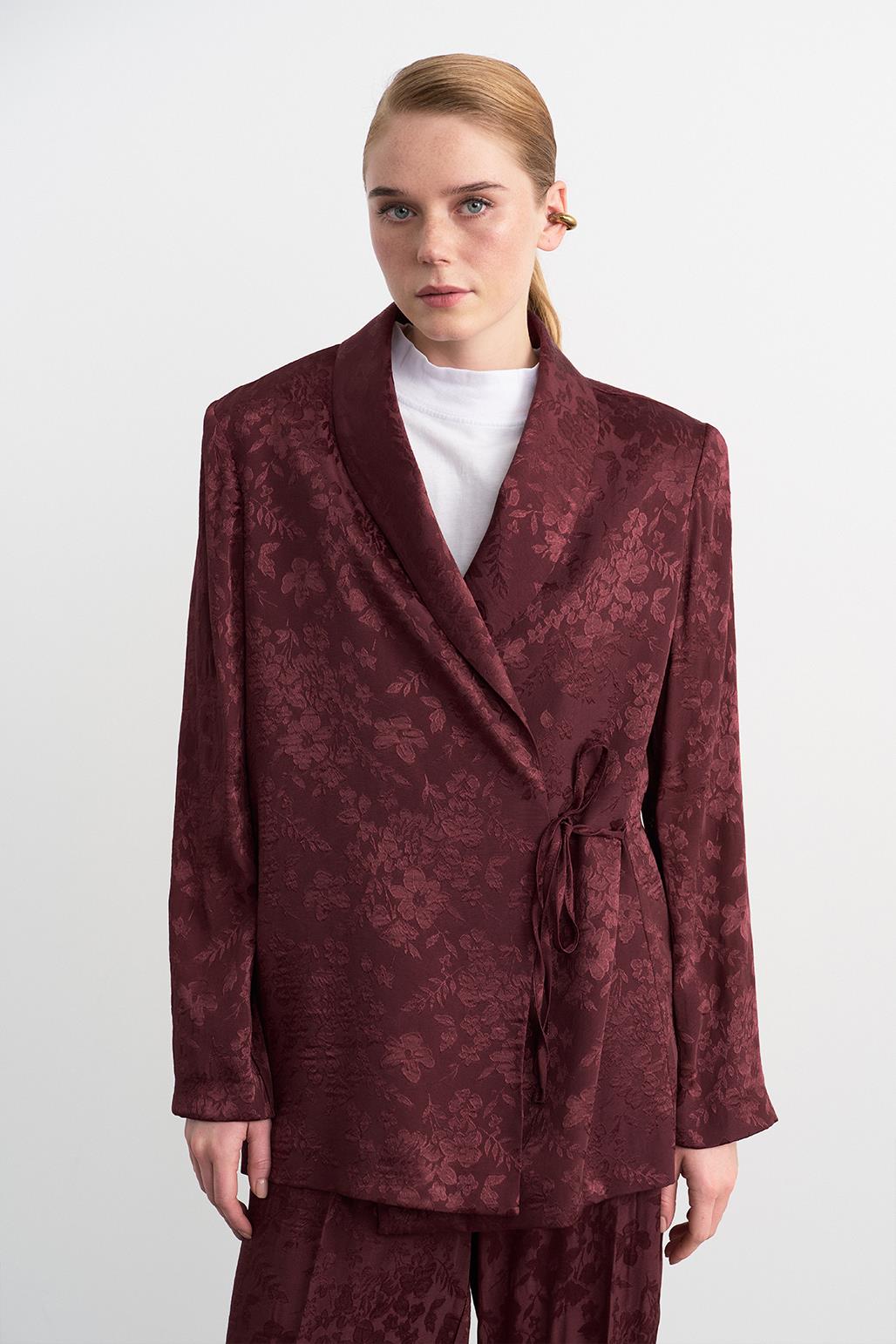 Galia Jacquard Jacket Pants Suit Burgundy