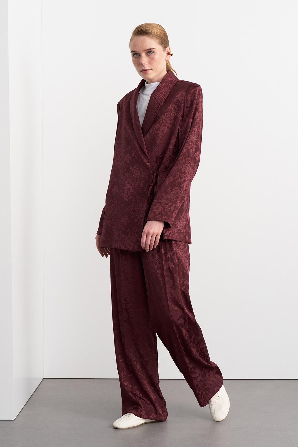 Galia Jacquard Jacket Pants Suit Burgundy