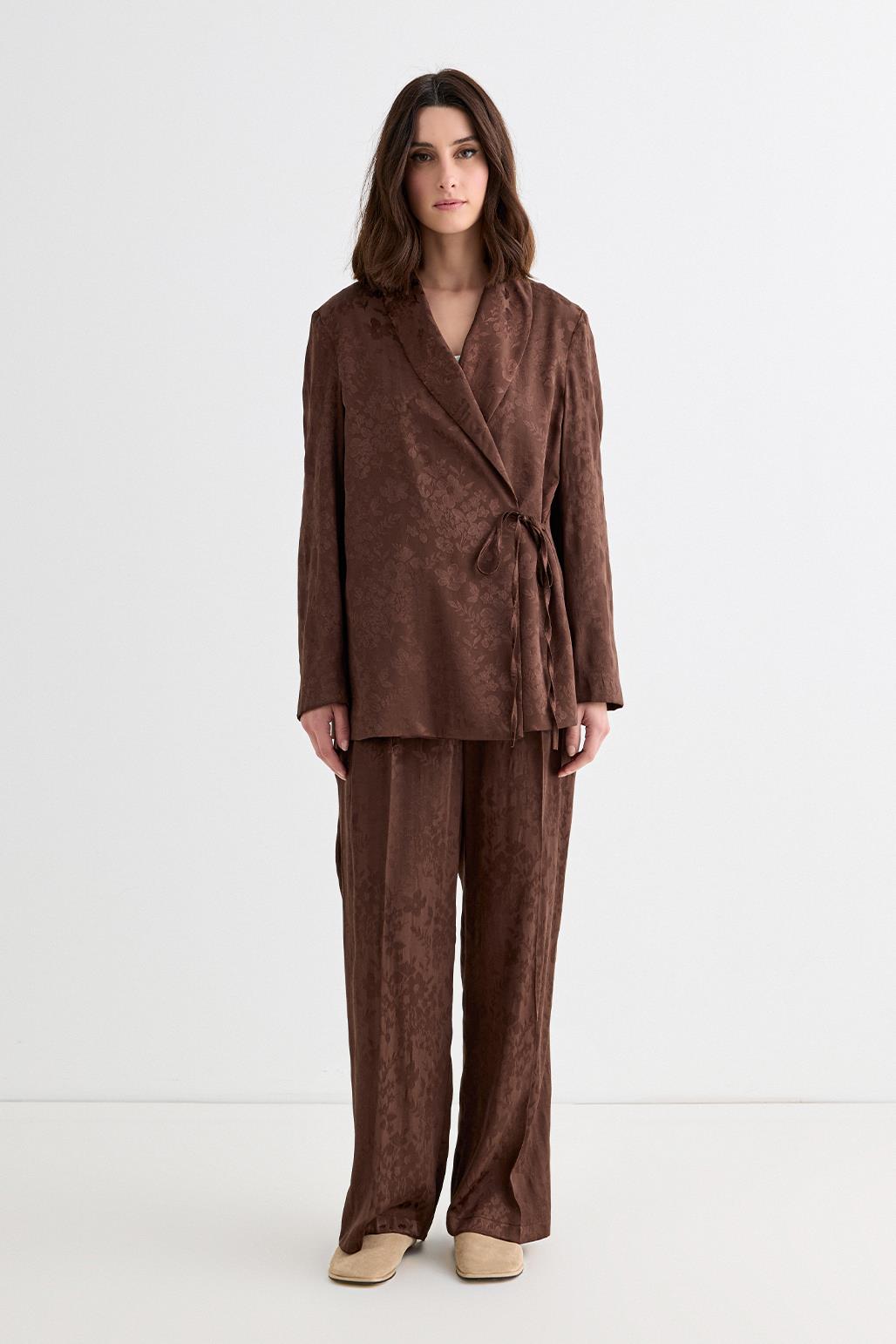 Galia Jacquard Jacket Pants Suit Brown