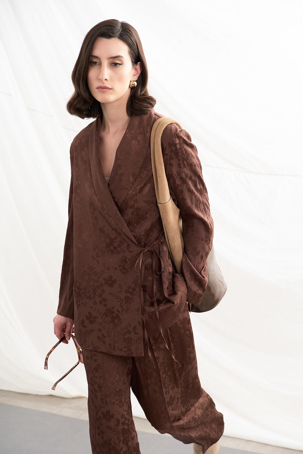 Galia Jacquard Jacket Pants Suit Brown