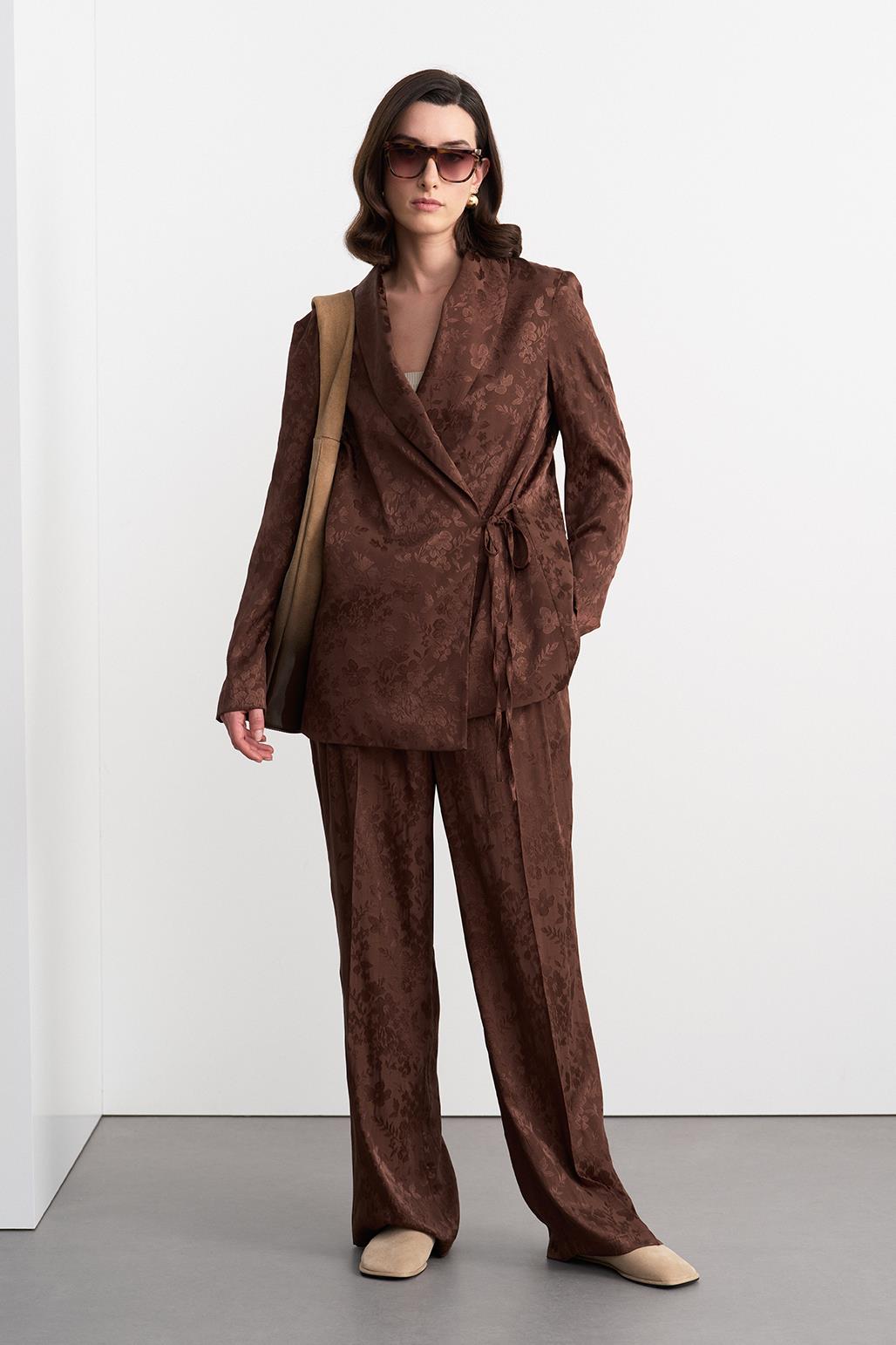 Galia Jacquard Jacket Pants Suit Brown