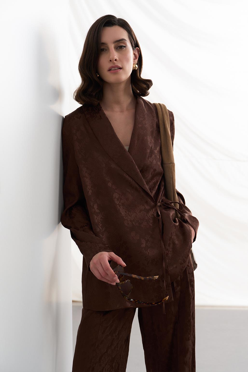 Galia Jacquard Jacket Pants Suit Brown