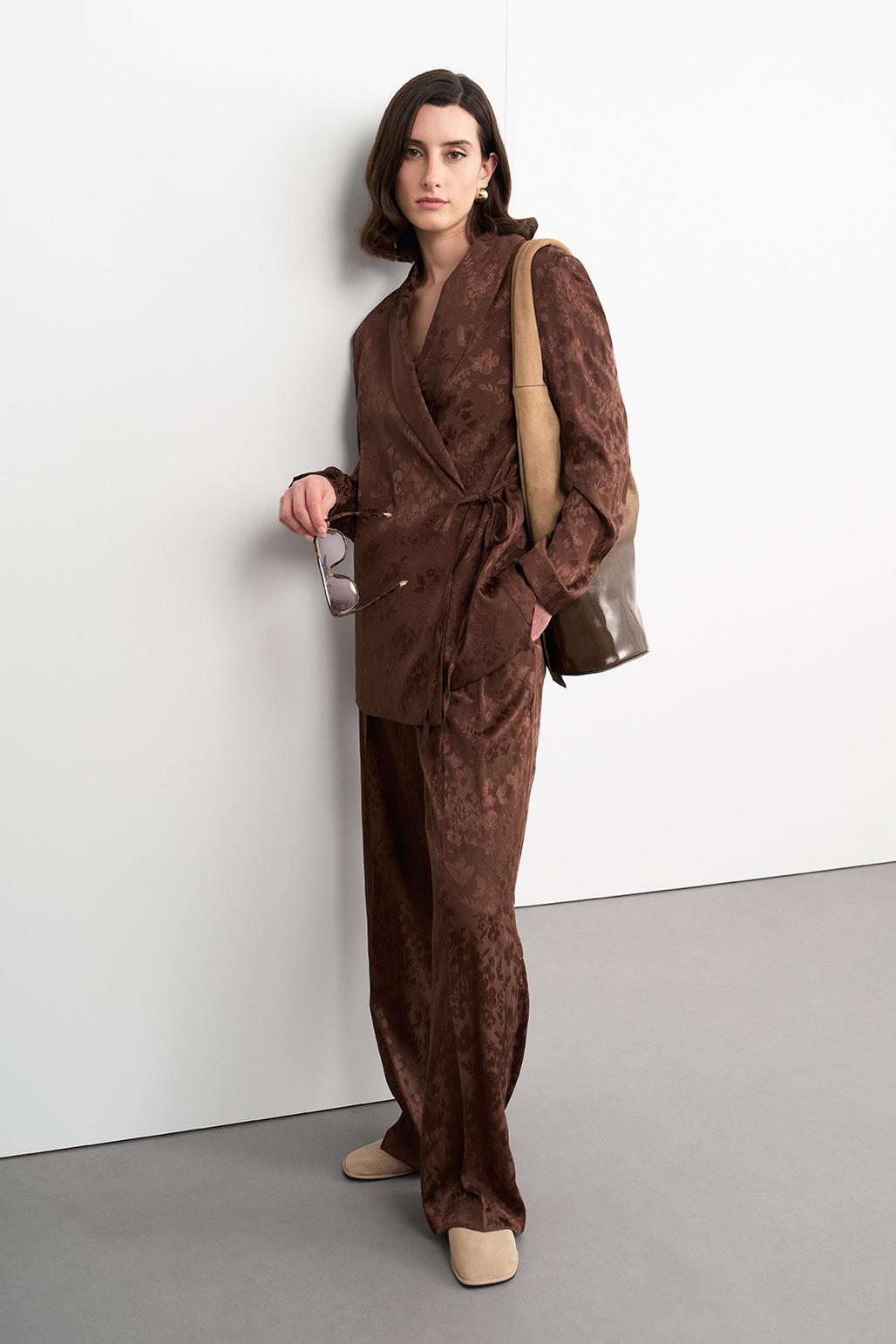 Galia Jacquard Jacket Pants Suit Brown