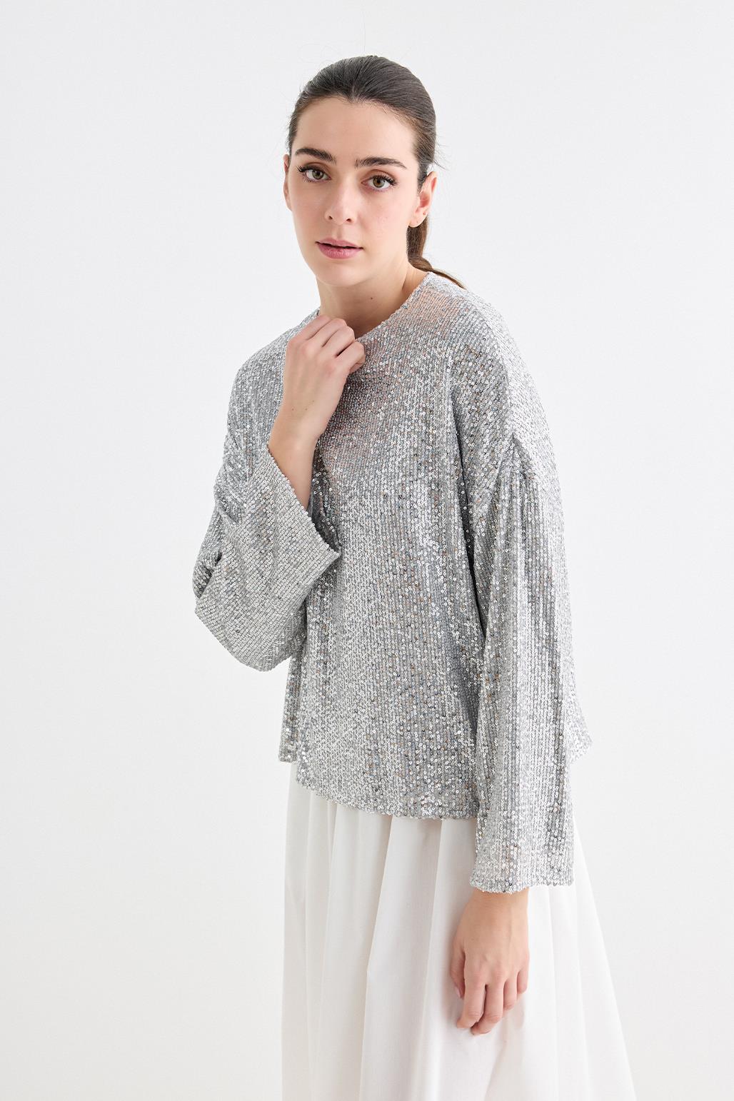 Galia Sequin Embroidered Tunic Silver