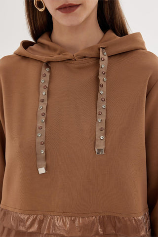 Garnished Sweatshirt with Hood Brown