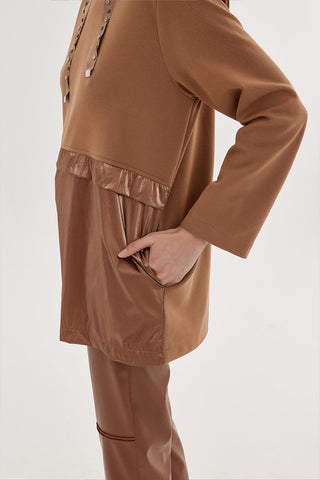 Garnished Sweatshirt with Hood Brown