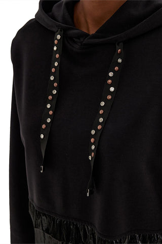 Garnished Sweatshirt with Hood Black