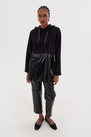 Garnished Sweatshirt with Hood Black