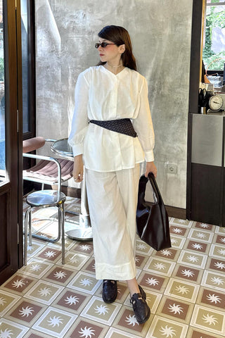 Gathered Detail Linen Shirt Ecru