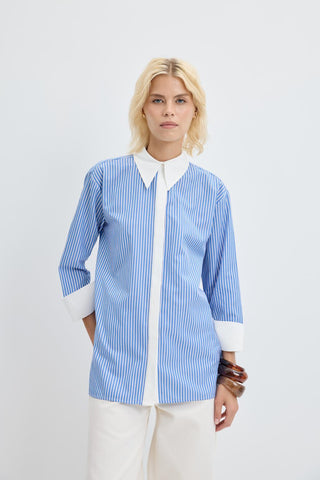 Striped Shirt with Wide Cuffs Blue