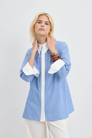 Striped Shirt with Wide Cuffs Blue