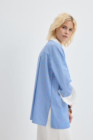Striped Shirt with Wide Cuffs Blue