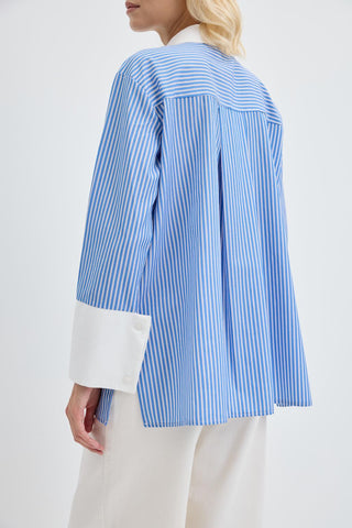 Striped Shirt with Wide Cuffs Blue