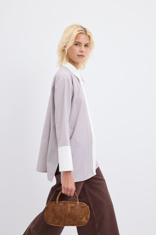 Striped Shirt with Wide Cuffs Taupe