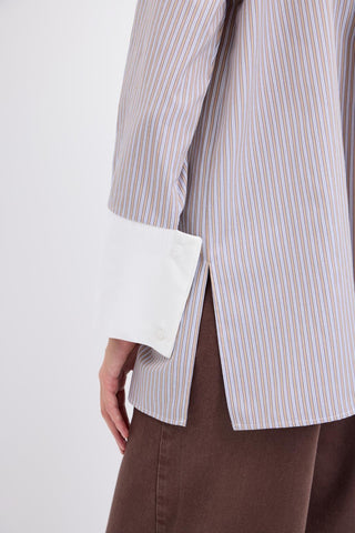 Striped Shirt with Wide Cuffs Taupe
