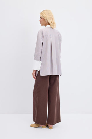 Striped Shirt with Wide Cuffs Taupe
