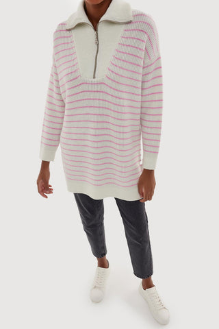 Wide Collar Lurex Knit Sweater Pink