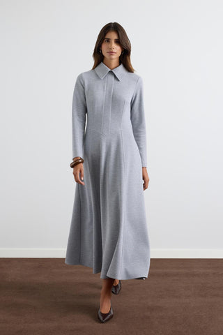 Knit Dress with Wide Collar Grey